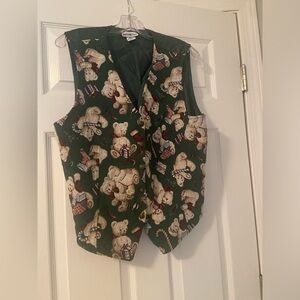 Vintage Tapestry Teddy Bear Christmas Vest by White Stag X-Large